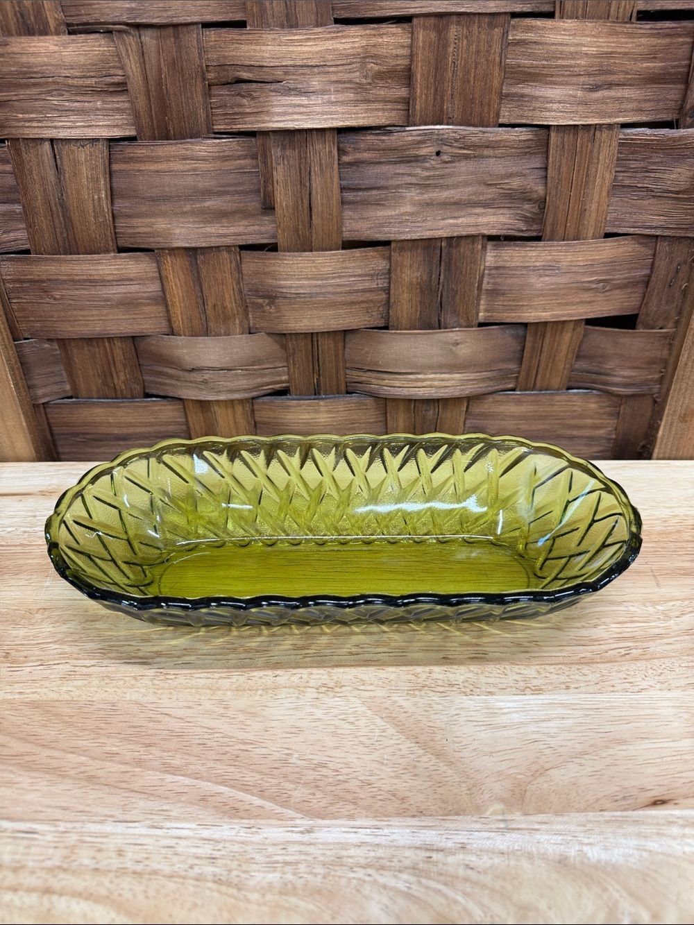 Indiana Glass Olive Green Pressed Glass Relish Dish